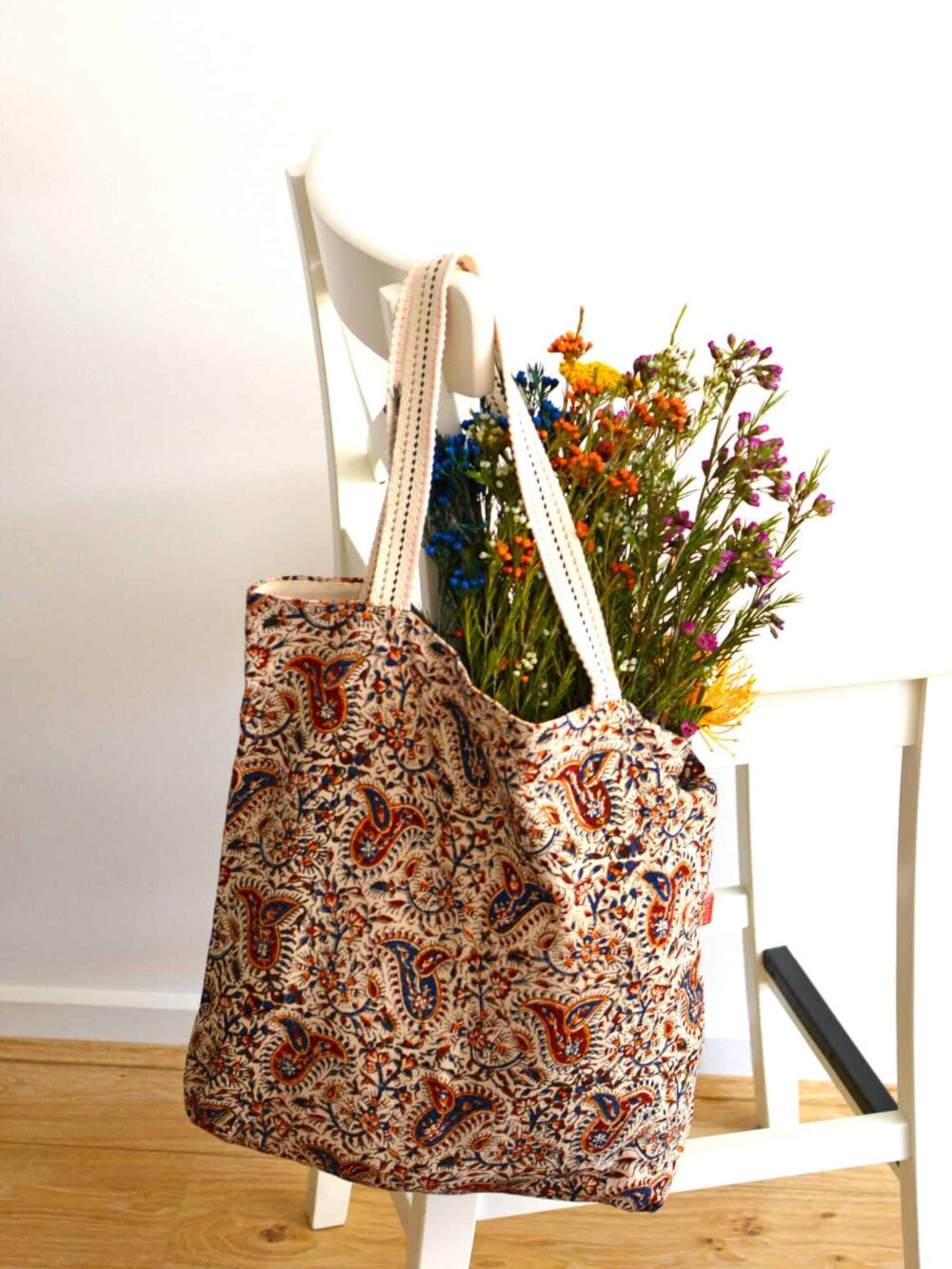 Hand-block Print (Ghalamkar) Cotton Tote Bag