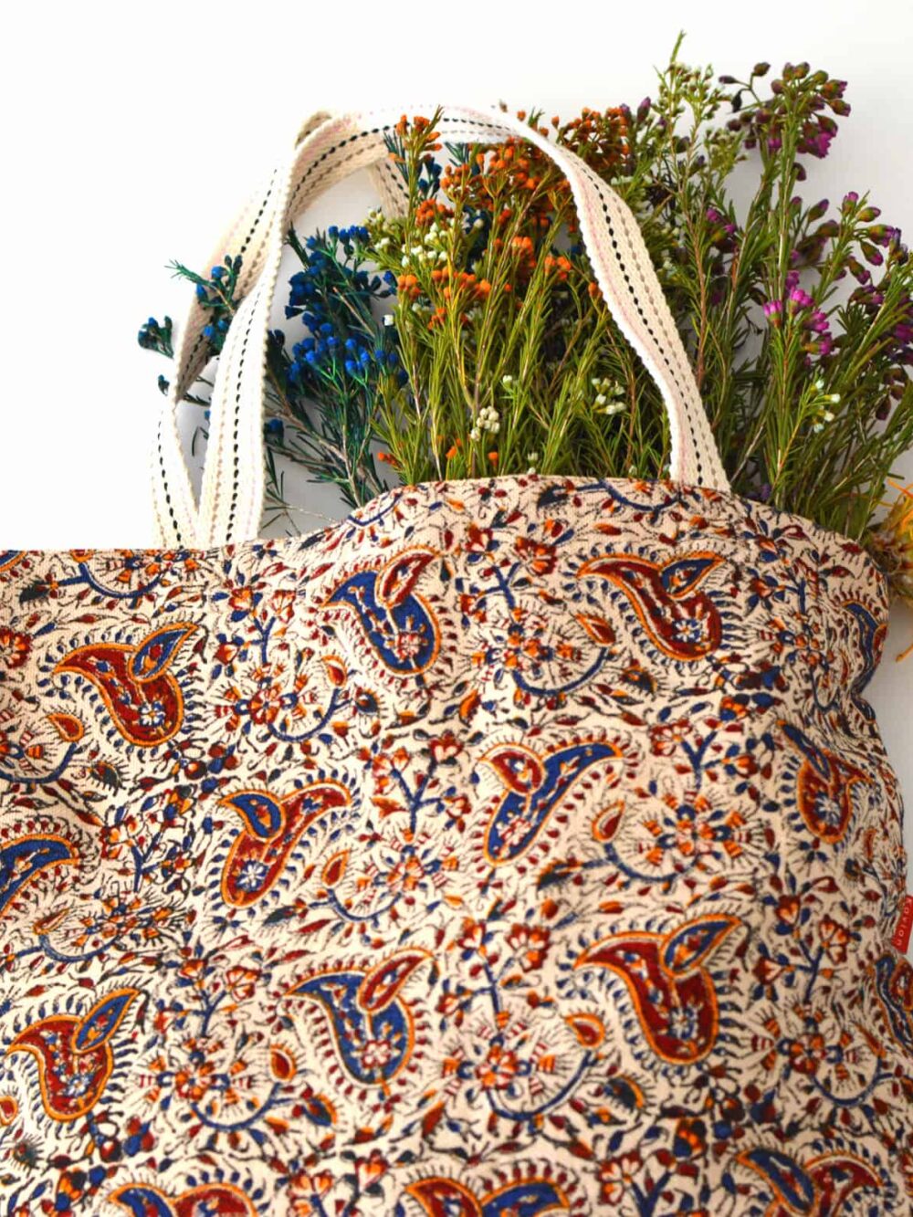Hand-block Print (Ghalamkar) Cotton Tote Bag