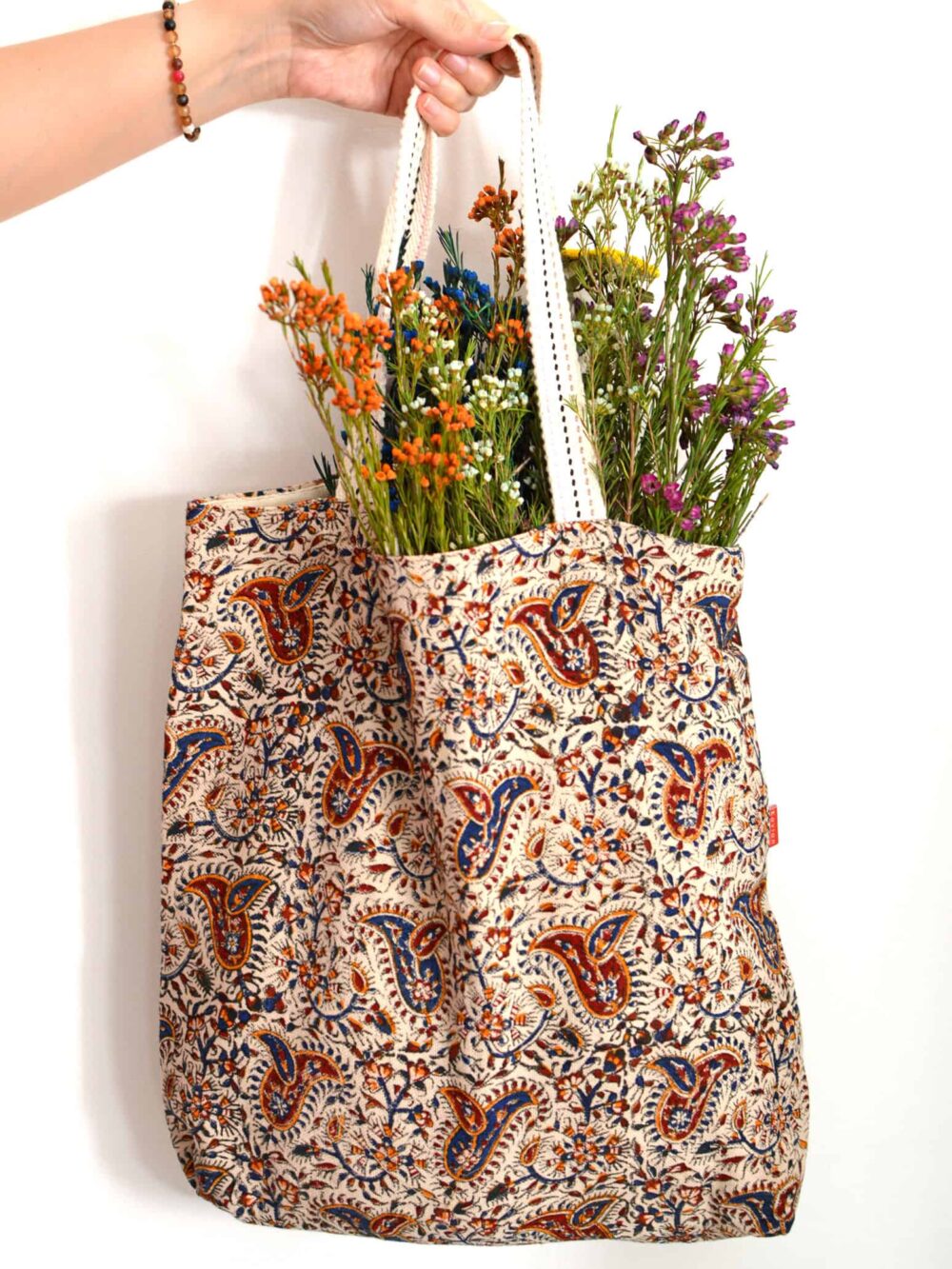 Hand-block Print (Ghalamkar) Cotton Tote Bag
