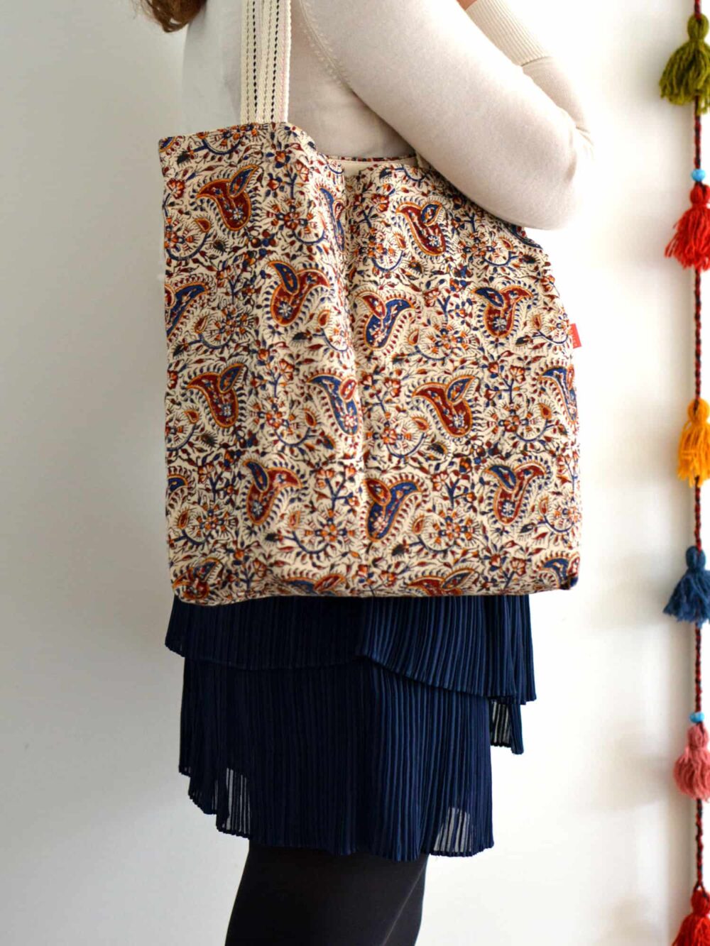 Hand-block Print (Ghalamkar) Cotton Tote Bag