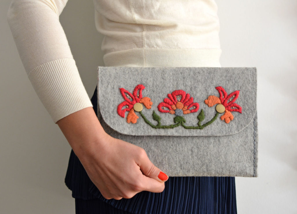 Embroidery Wool Felt Clutch Bag