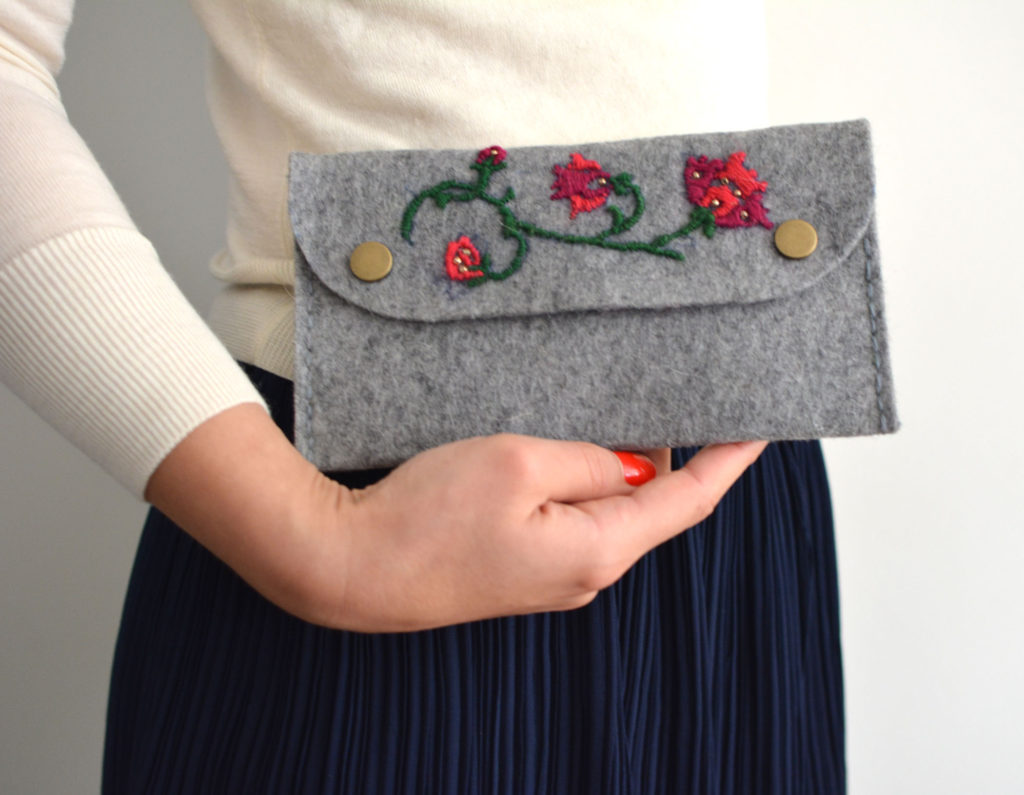 hand-embroidered felt clutch bag