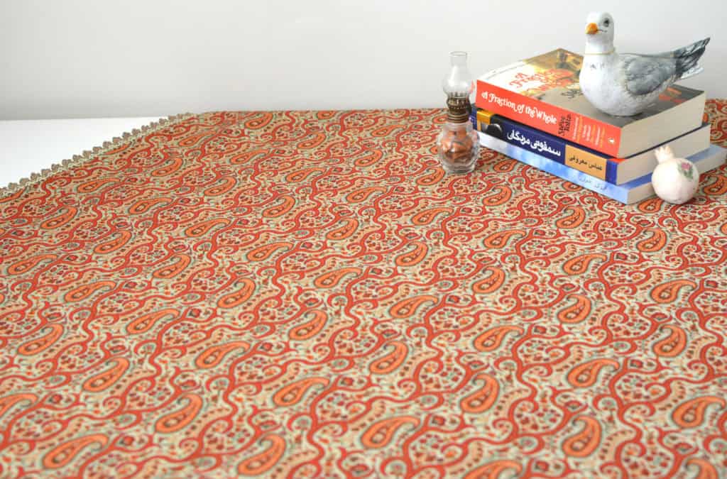 cream and red large tablecloth