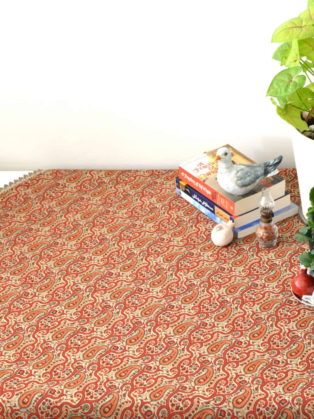 cream and red large tablecloth