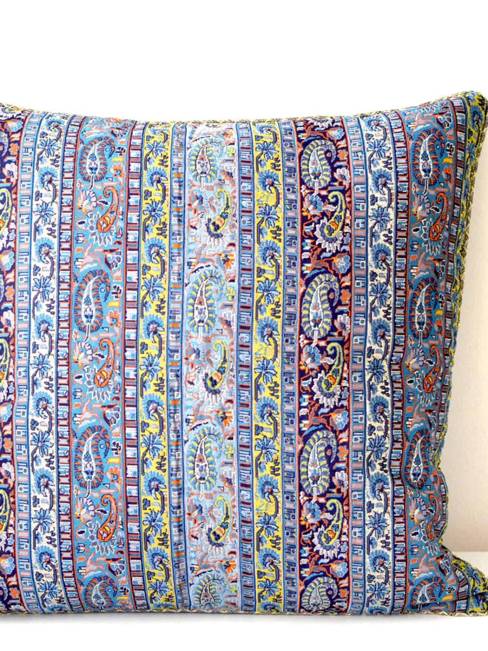 Striped Blue Termeh (Persian Fabric) With Gold Details Cushion Cover