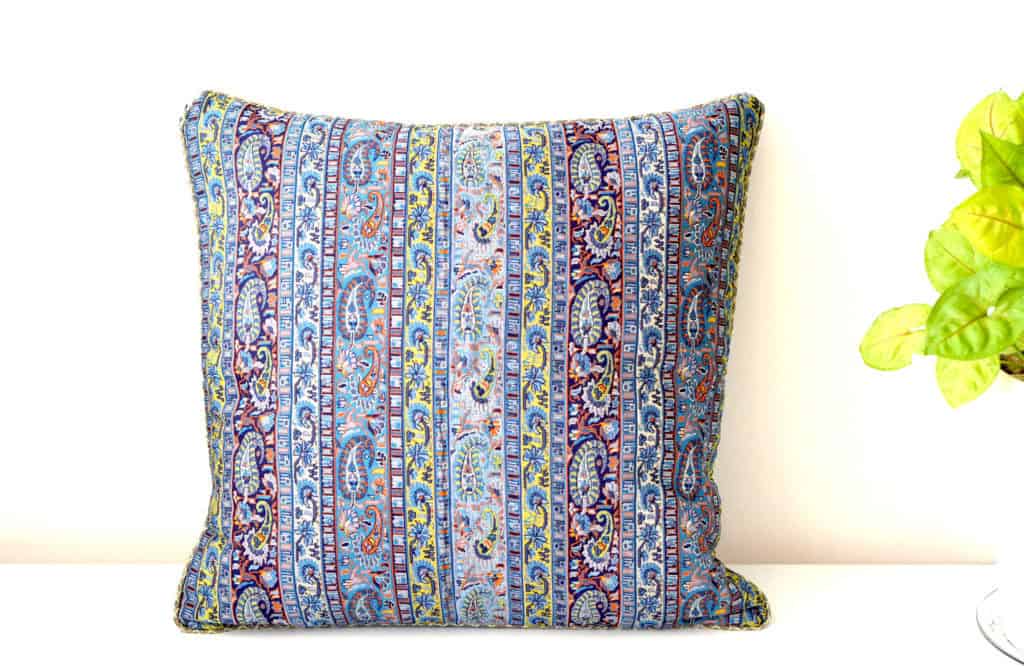 Striped Blue Termeh (Persian Fabric) With Gold Details Cushion Cover