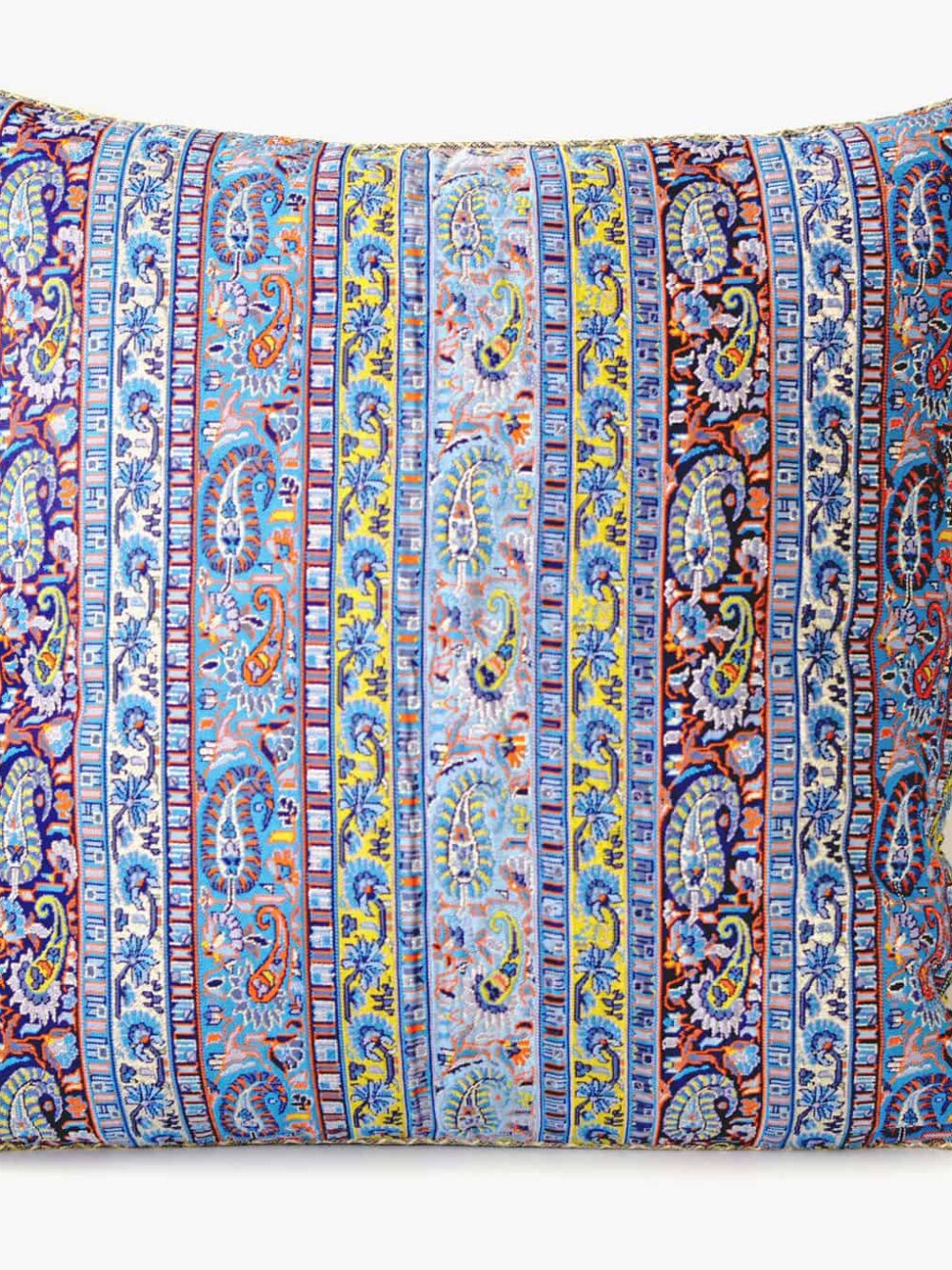 Striped Blue Termeh (Persian Fabric) With Gold Details Cushion Cover