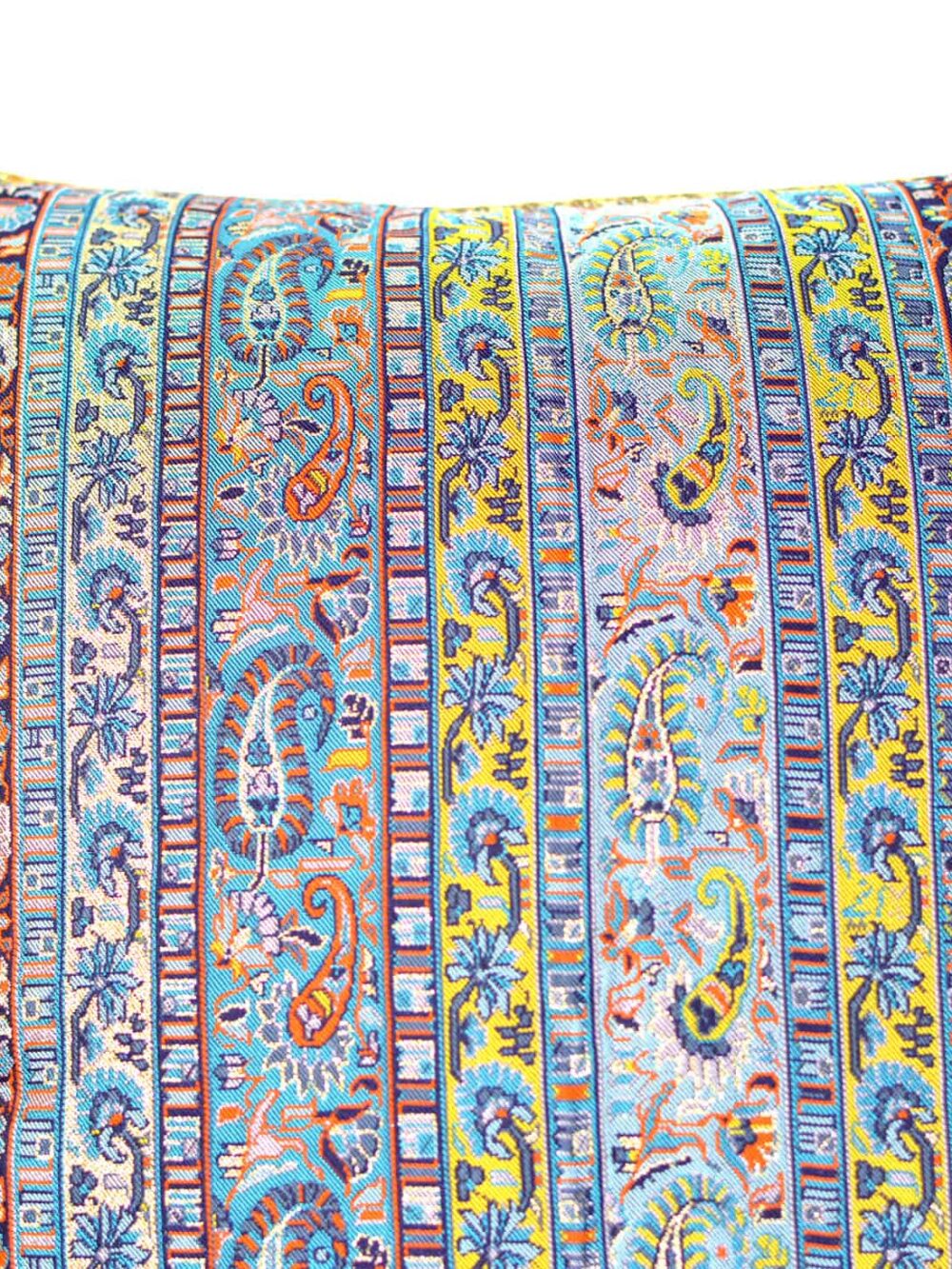 Striped Blue Termeh (Persian Fabric) With Gold Details Cushion Cover