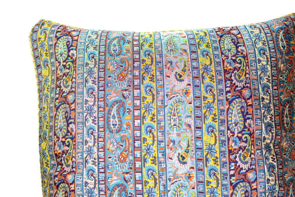 Striped Blue Termeh (Persian Fabric) With Gold Details Cushion Cover