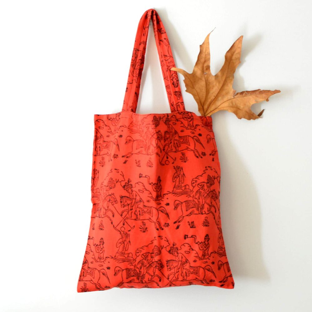 Red Hand-block Print Tote