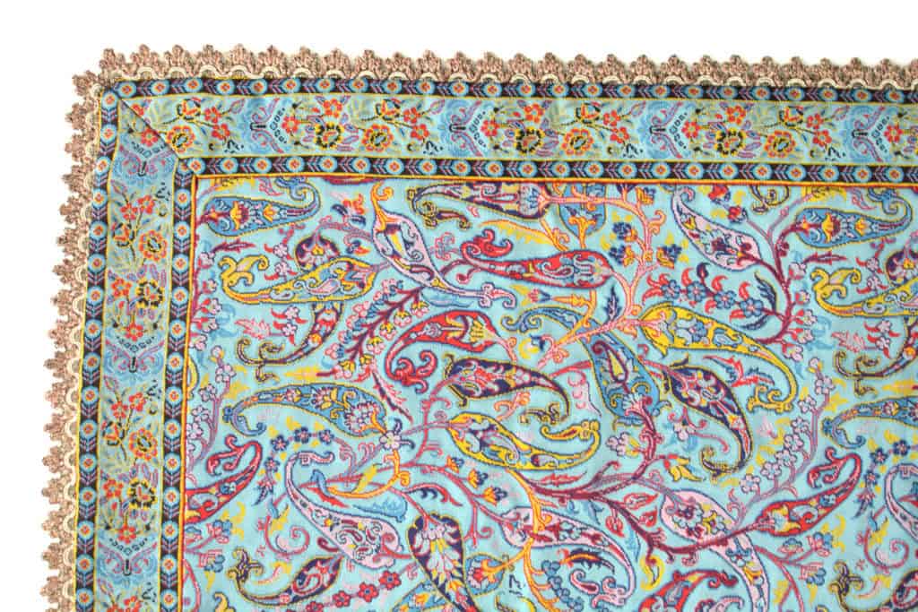 Turquoise Termeh (Persian Fabric) Runner Tablecloth With Edge