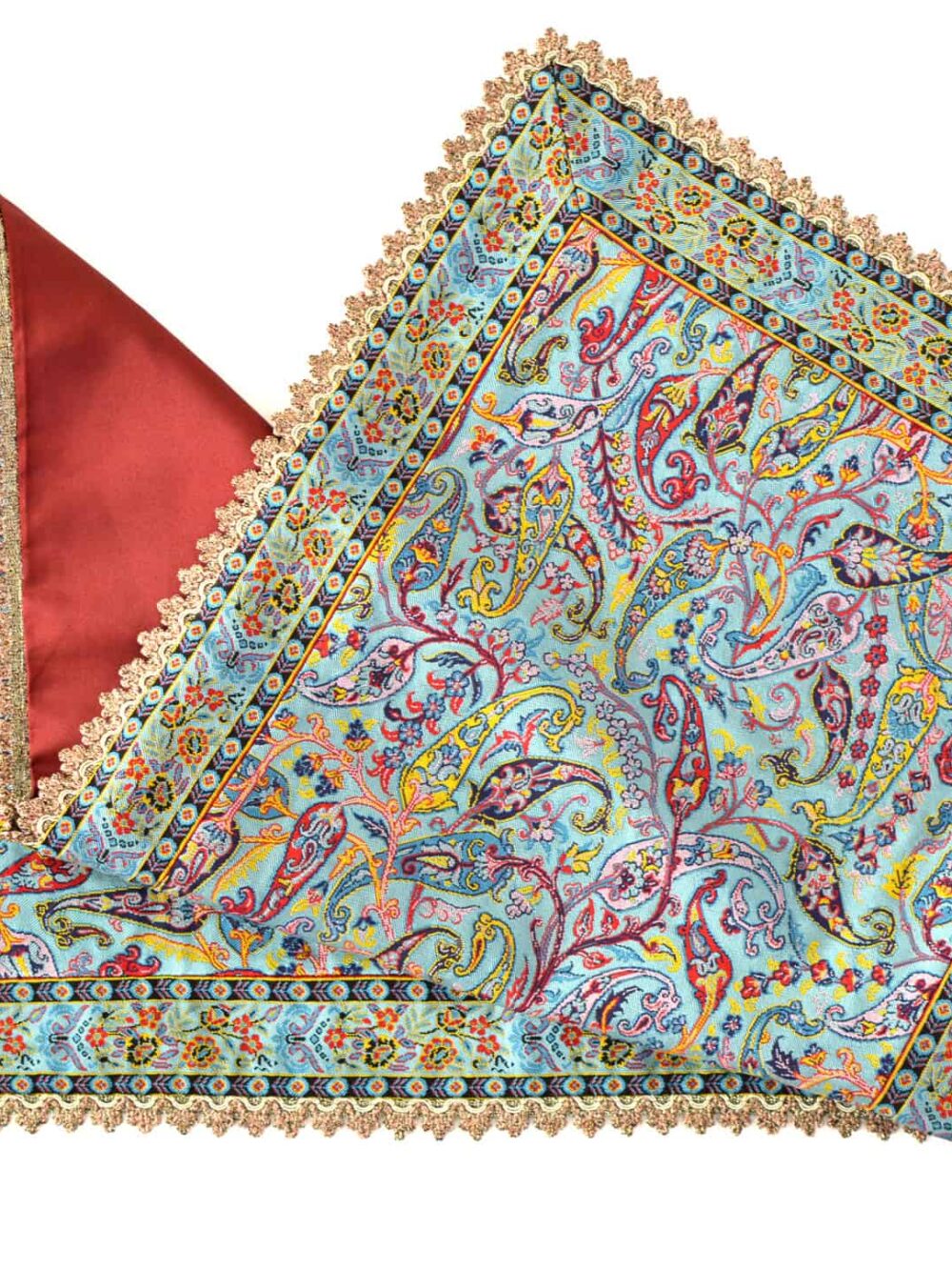 Turquoise Termeh (Persian Fabric) Runner Tablecloth With Edge