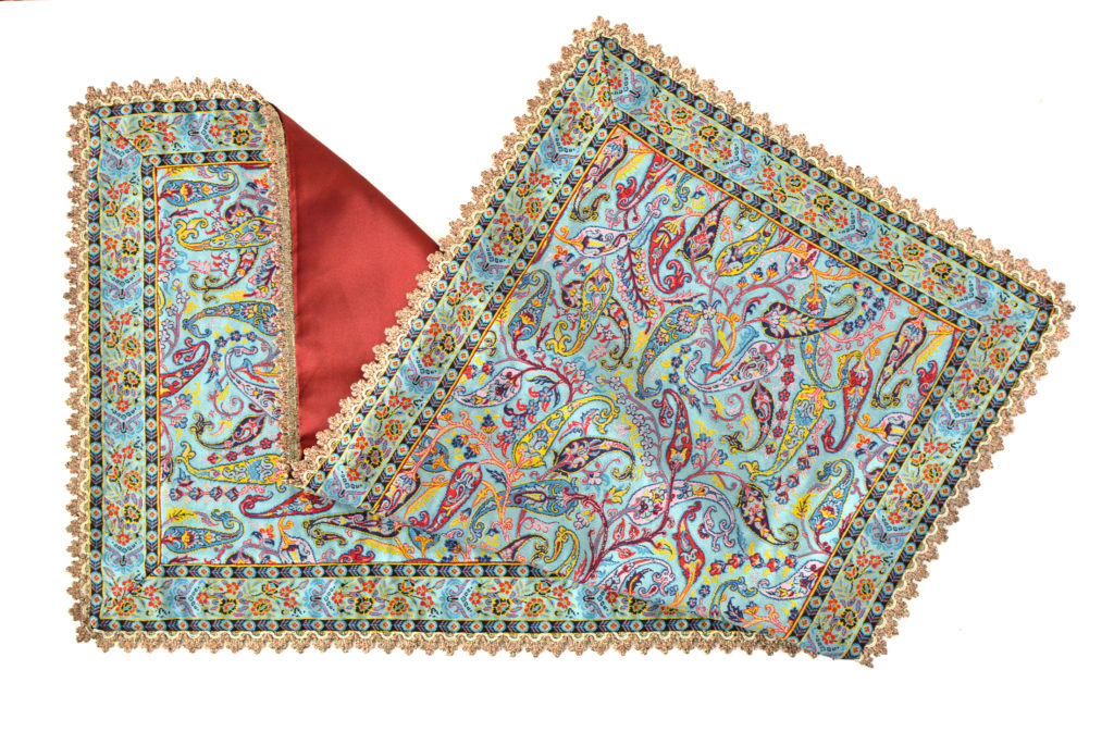 Turquoise Termeh (Persian Fabric) Runner Tablecloth With Edge