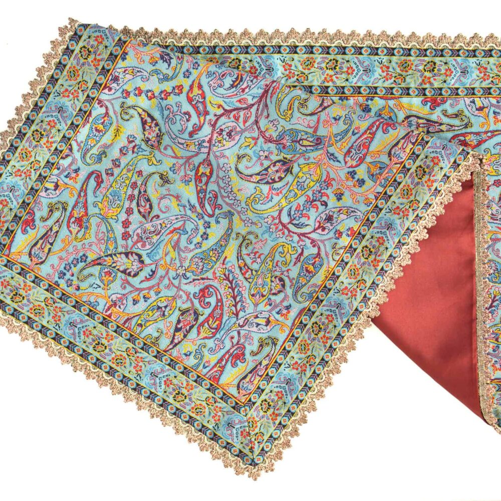 Turquoise Termeh (Persian Fabric) Runner Tablecloth With Edge