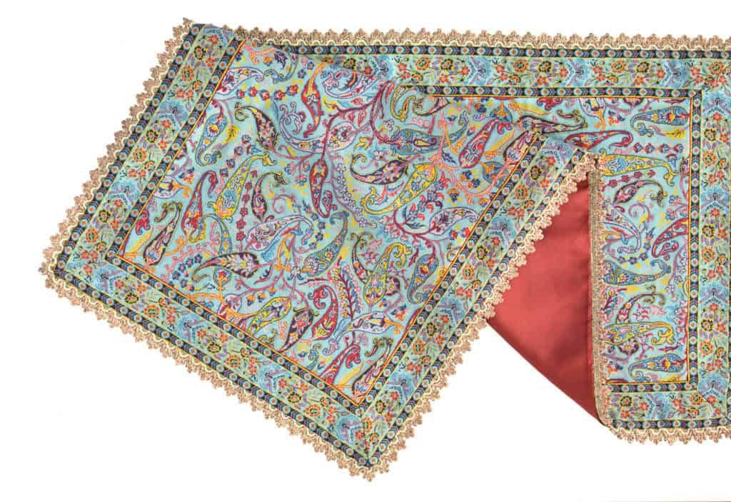 Turquoise Termeh (Persian Fabric) Runner Tablecloth With Edge