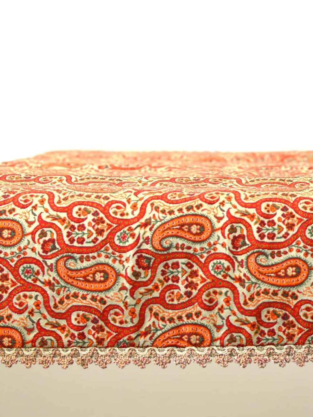 cream and red runner tablecloth