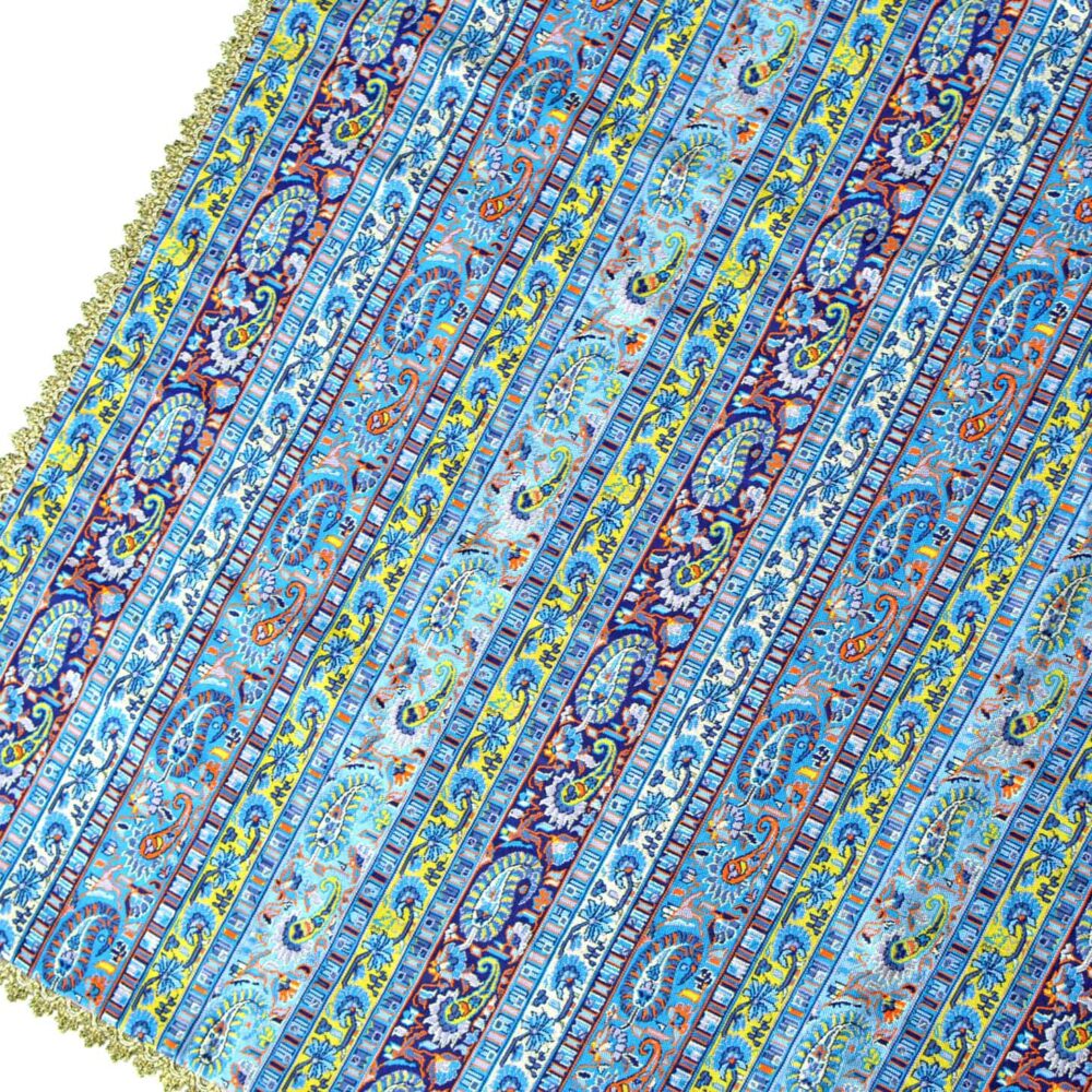 Blue Striped Termeh (Persian Fabric) Tablecloth With Gold Details