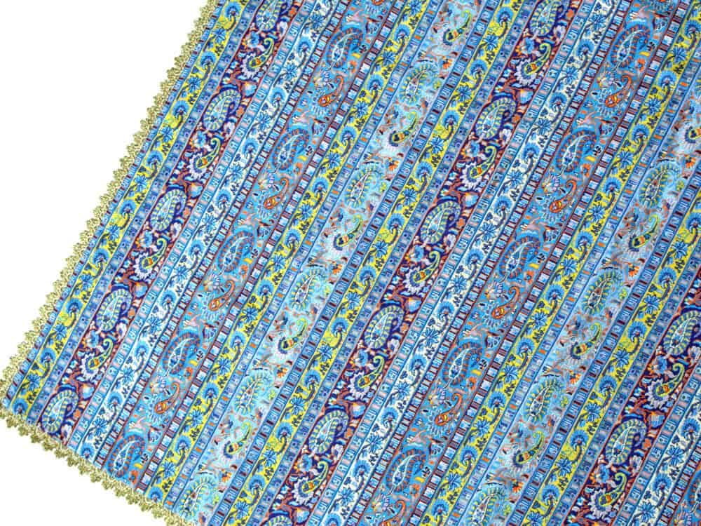 Blue Striped Termeh (Persian Fabric) Tablecloth With Gold Details