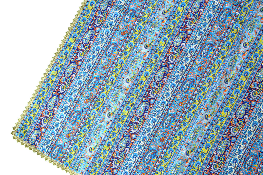 Blue Striped Termeh (Persian Fabric) Tablecloth With Gold Details
