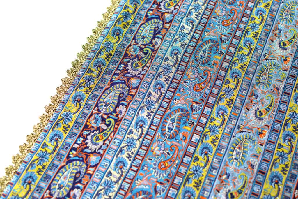 Blue Striped Termeh (Persian Fabric) Tablecloth With Gold Details