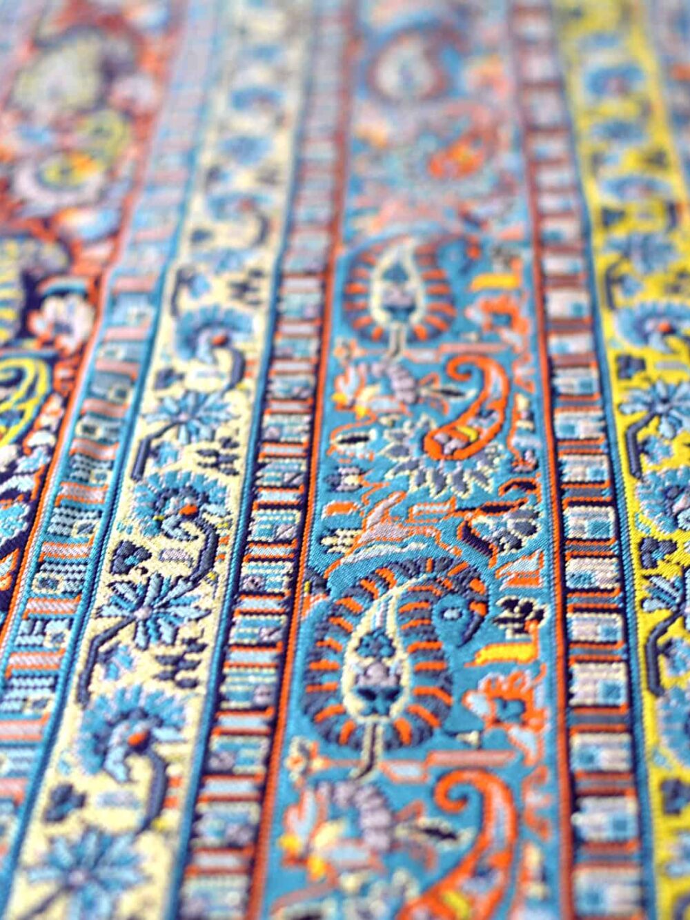 Blue Striped Termeh (Persian Fabric) Tablecloth With Gold Details
