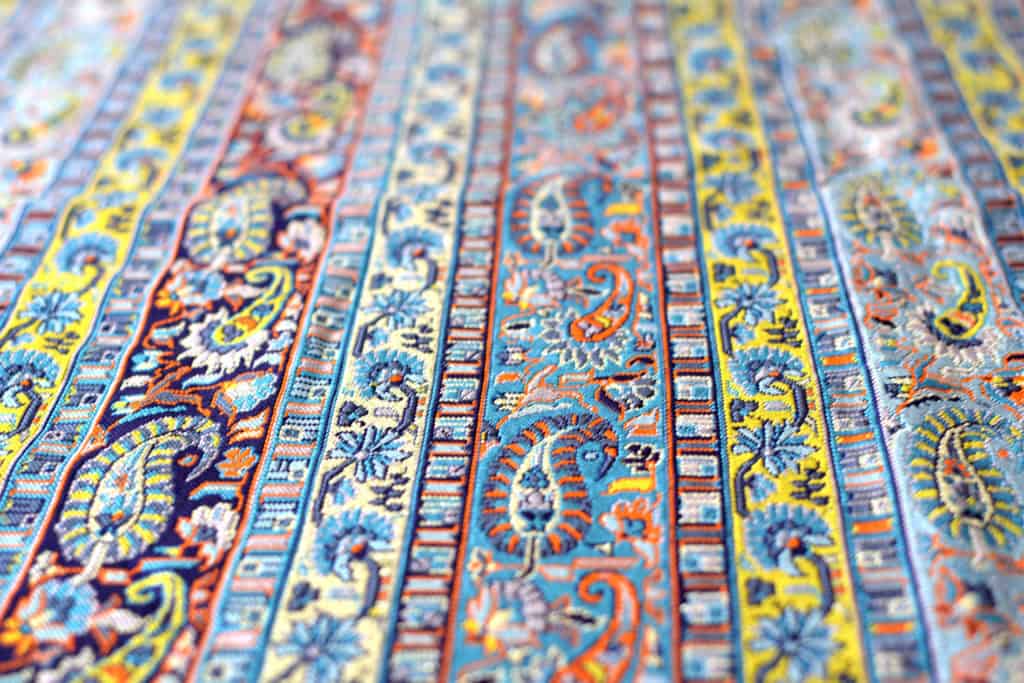 Blue Striped Termeh (Persian Fabric) Tablecloth With Gold Details