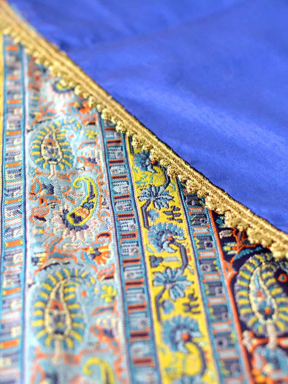 Blue Striped Termeh (Persian Fabric) Tablecloth With Gold Details