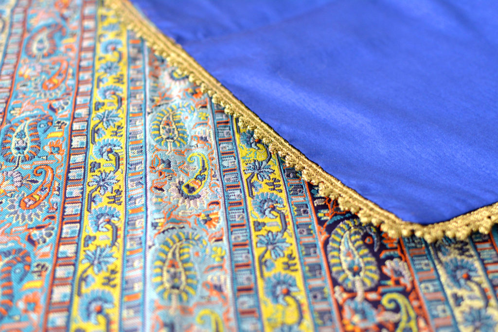 Blue Striped Termeh (Persian Fabric) Tablecloth With Gold Details