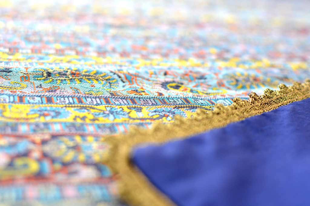 Blue Striped Termeh (Persian Fabric) Tablecloth With Gold Details