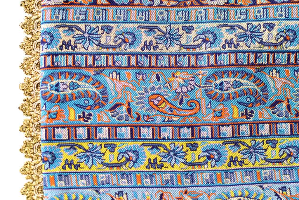 Blue Striped Termeh (Persian Fabric) Tablecloth With Gold Details