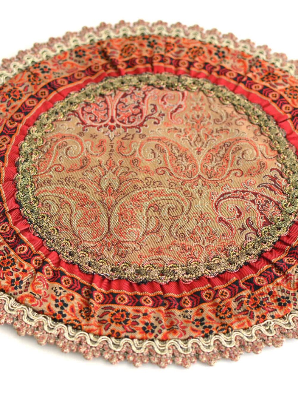 Cream And Red Termeh (Persian Fabric) Round Tablecloth