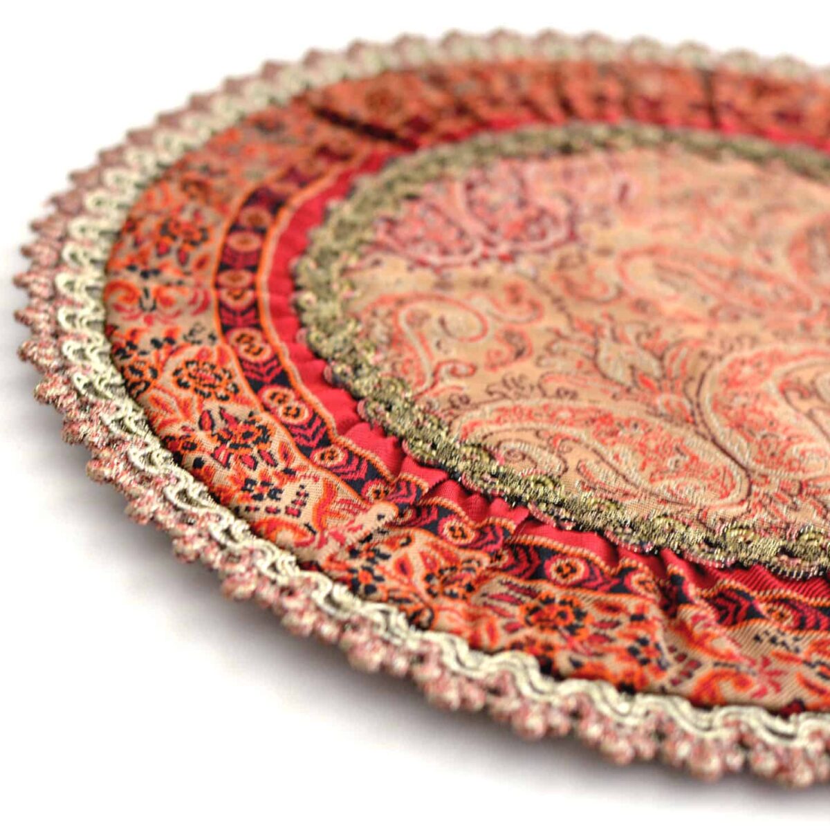 Cream And Red Termeh (Persian Fabric) Round Tablecloth