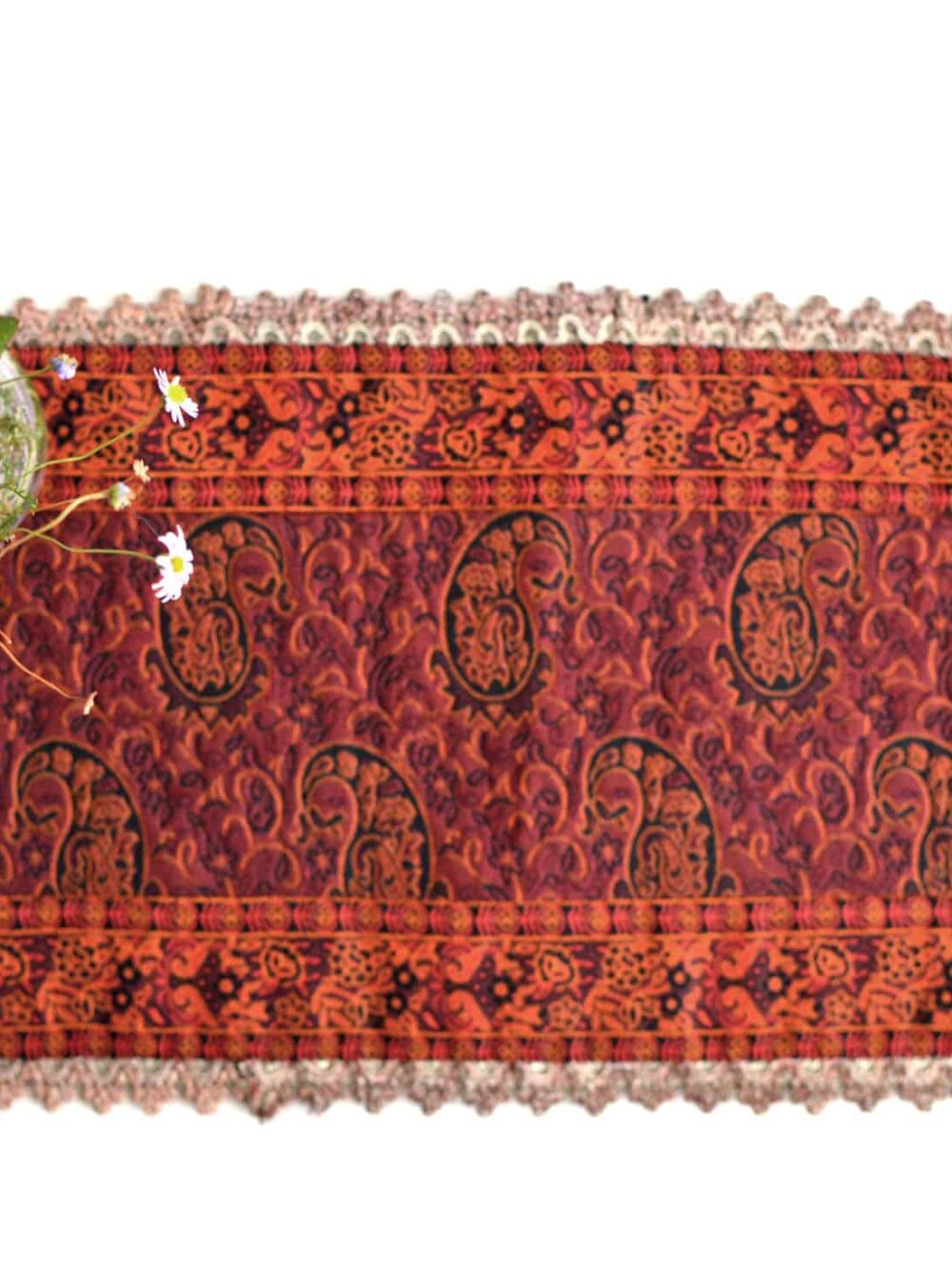 Red Termeh (Persian Fabric) Runner Tablecloth With Edge