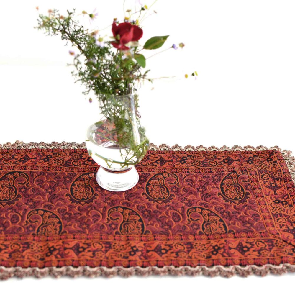 Red Termeh (Persian Fabric) Runner Tablecloth With Edge