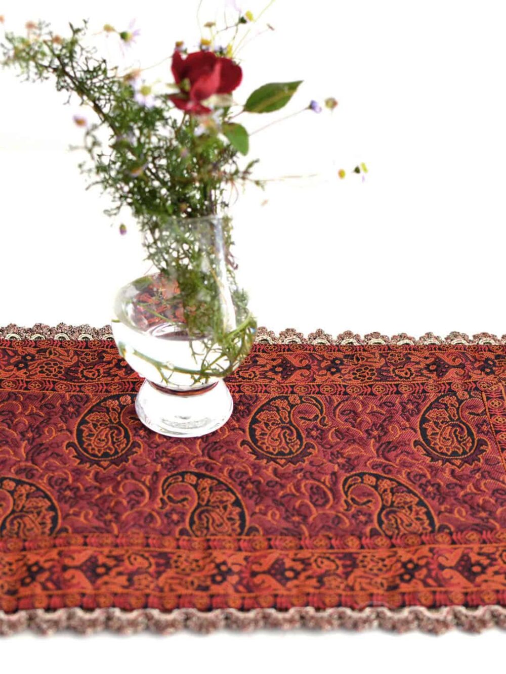 Red Termeh (Persian Fabric) Runner Tablecloth With Edge