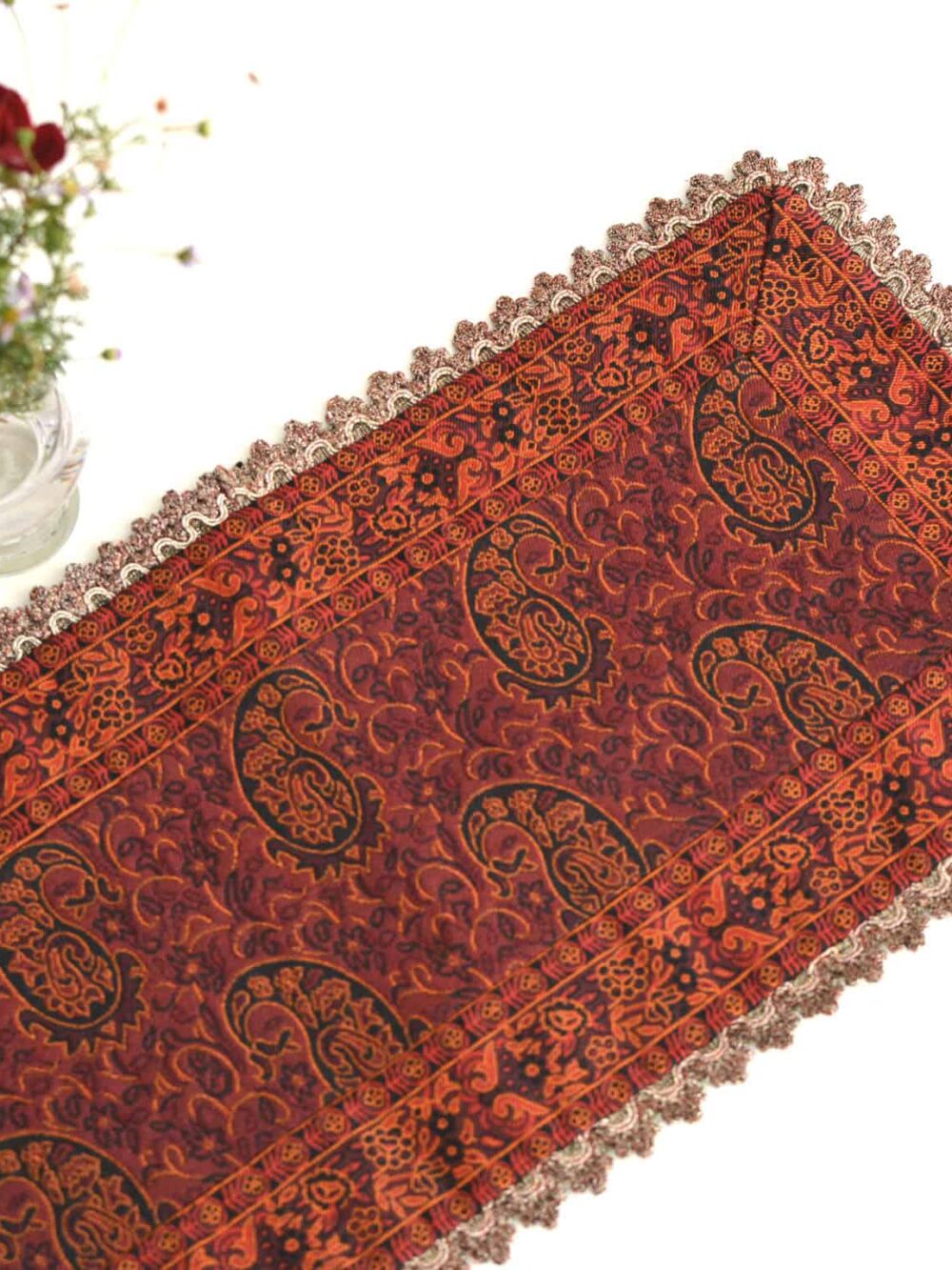 Red Termeh (Persian Fabric) Runner Tablecloth With Edge