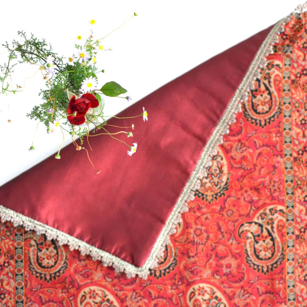 Red Termeh (Persian Fabric) Tablecloth With Edge