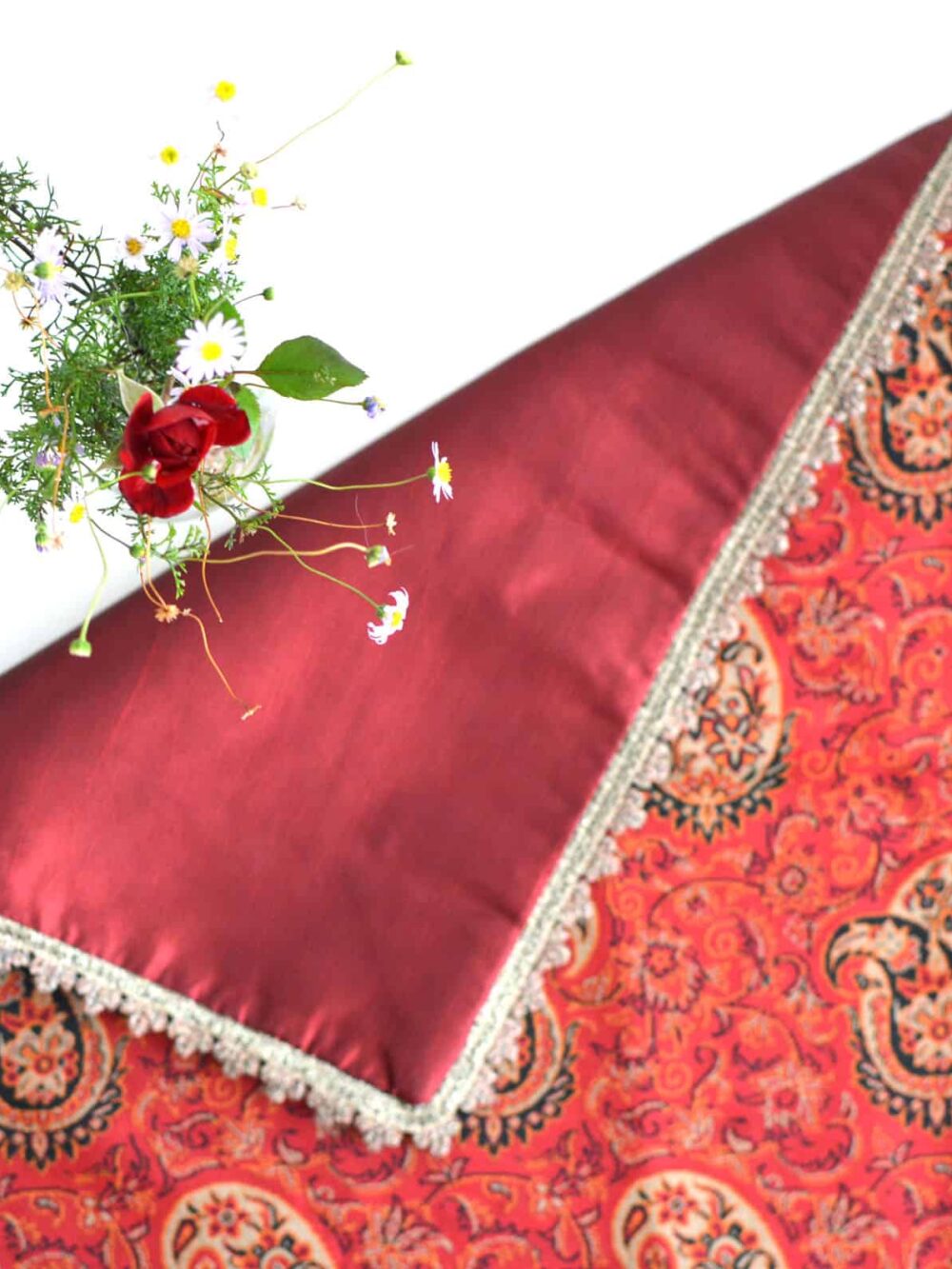 Red Termeh (Persian Fabric) Tablecloth With Edge