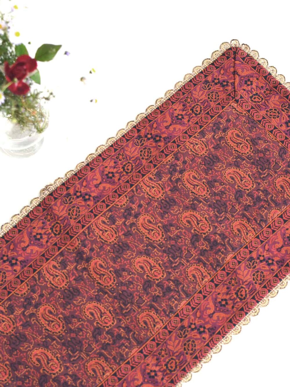 Red Termeh (Persian Fabric) Tablecloth With Edge