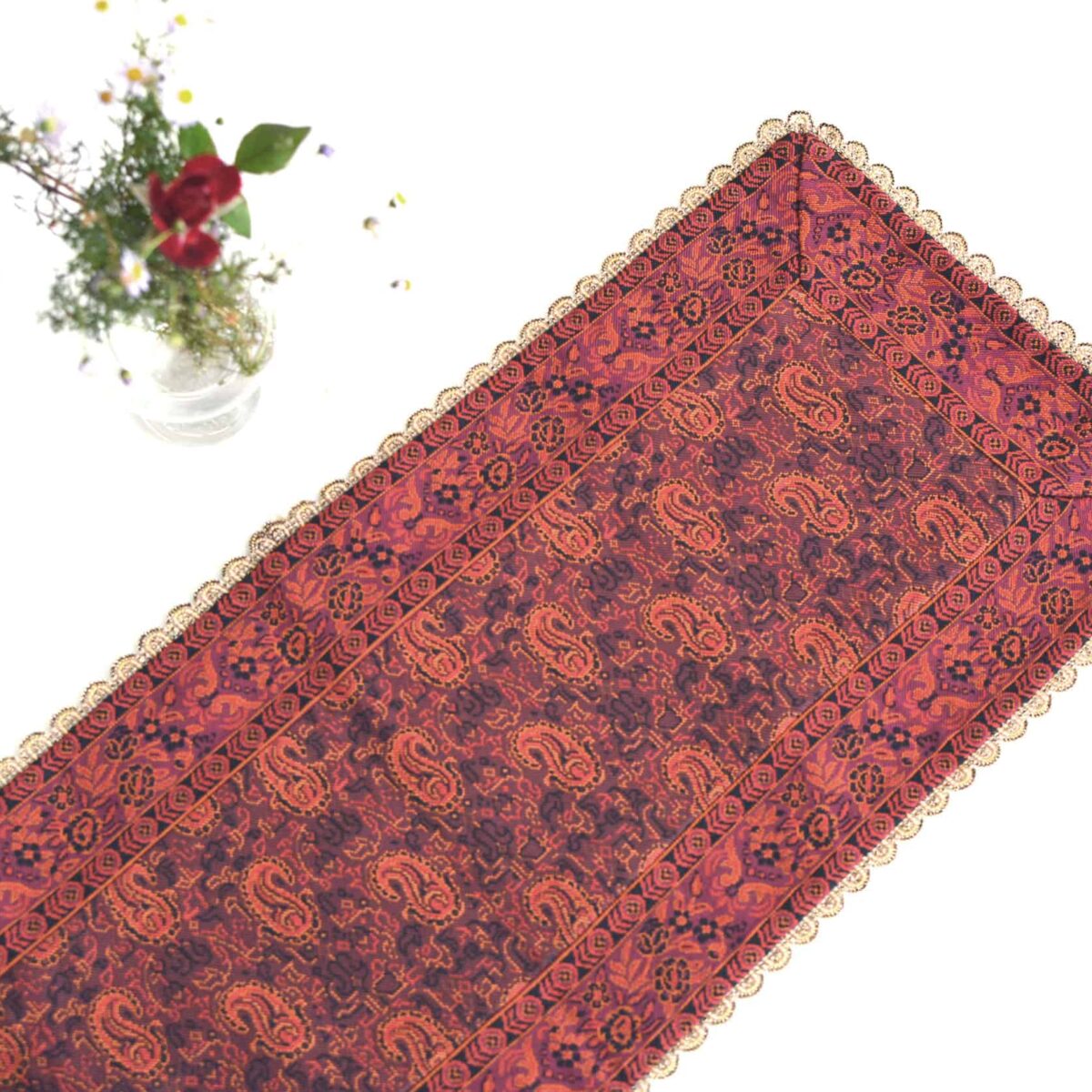 Red Termeh (Persian Fabric) Tablecloth With Edge