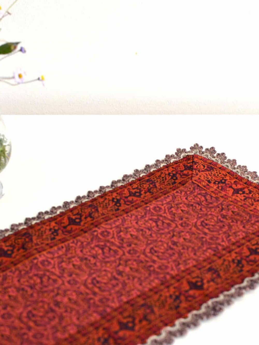 Red Termeh (Persian Fabric) Tablecloth With Edge