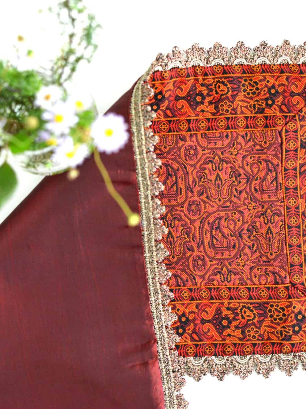 Red Termeh (Persian Fabric) Tablecloth With Edge