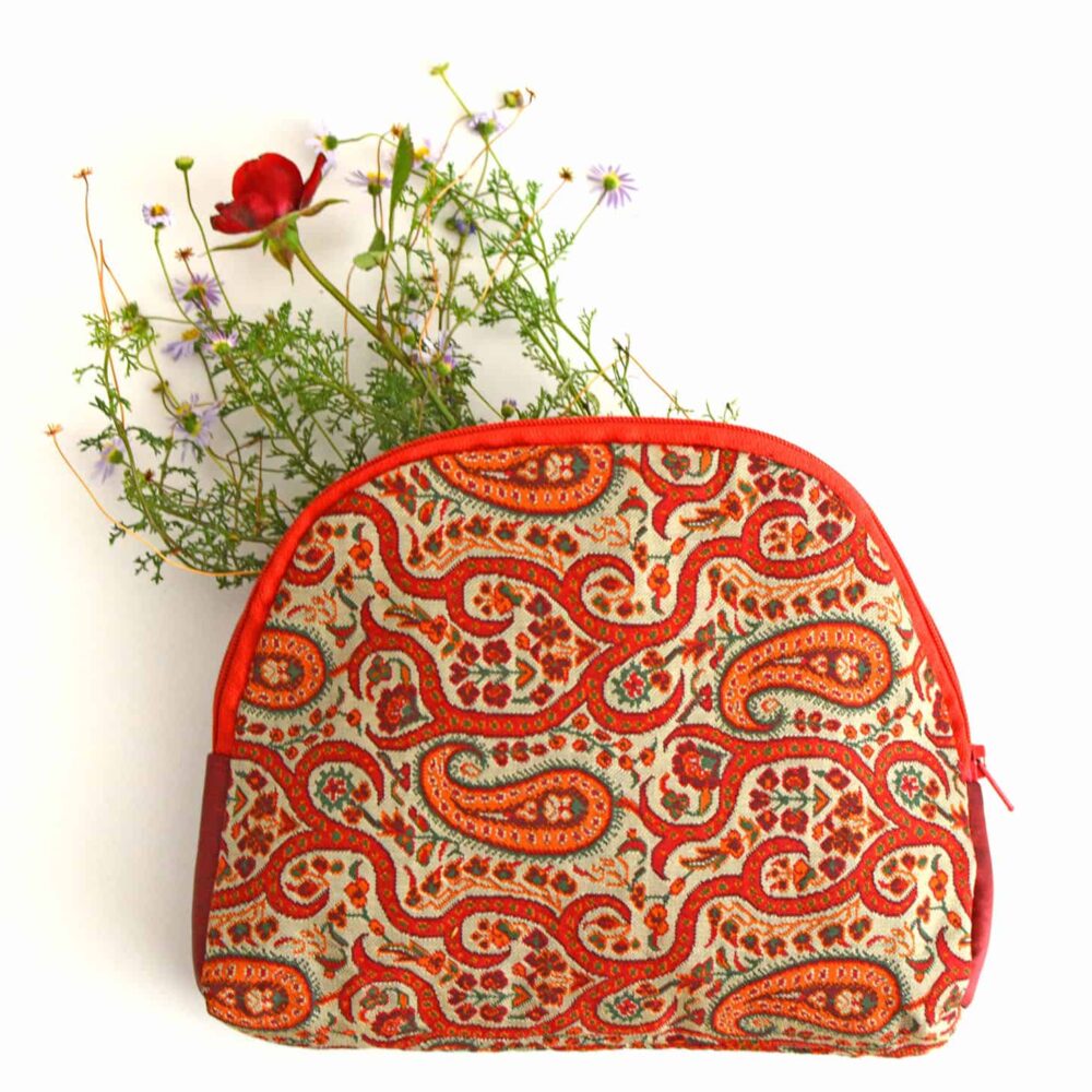 Red Termeh (Persian Fabric) Zipper Pouch Bag