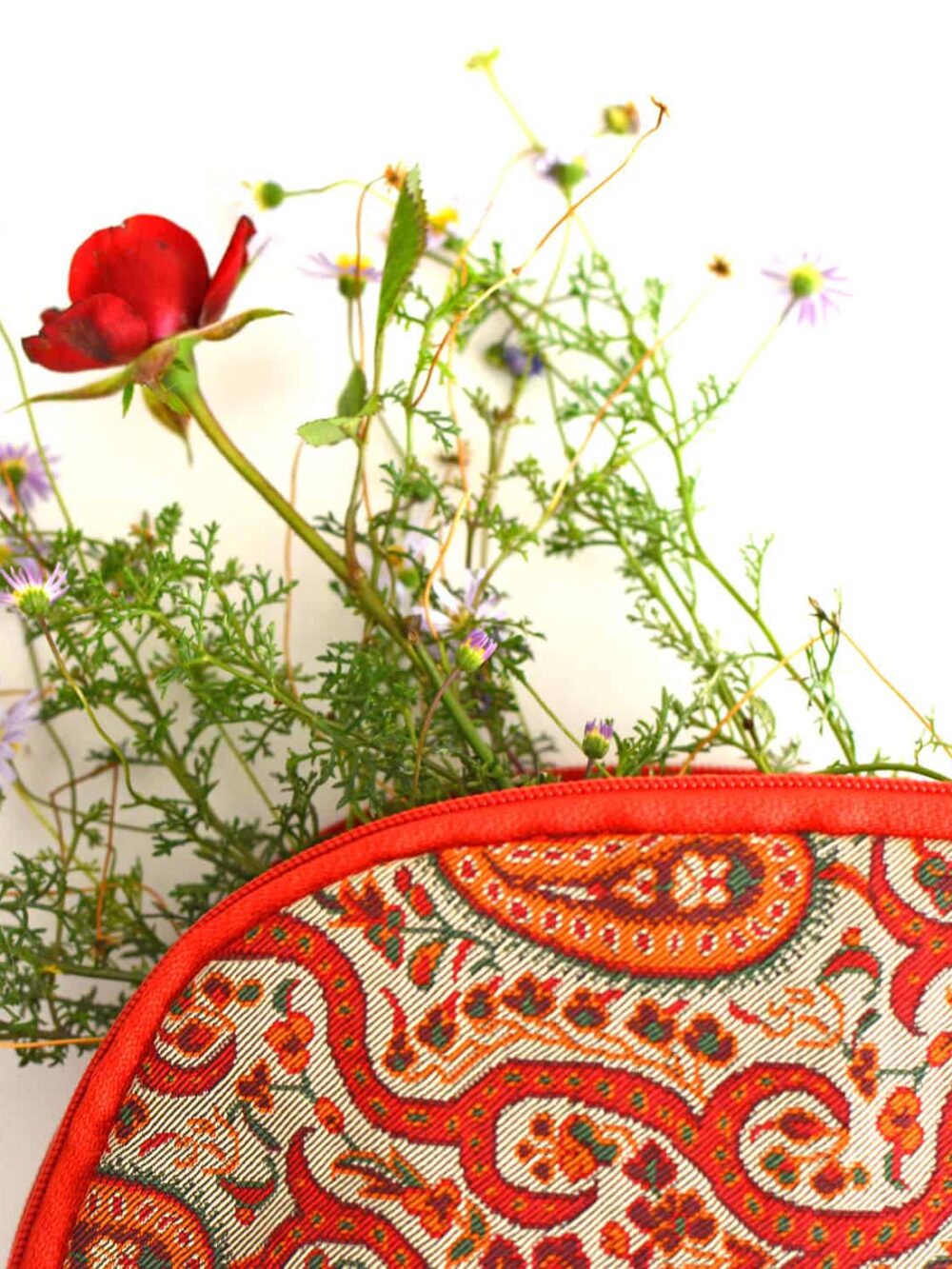 Red Termeh (Persian Fabric) Zipper Pouch Bag