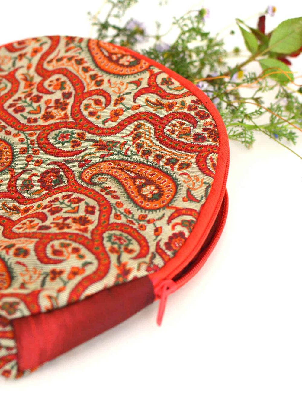 Red Termeh (Persian Fabric) Zipper Pouch Bag