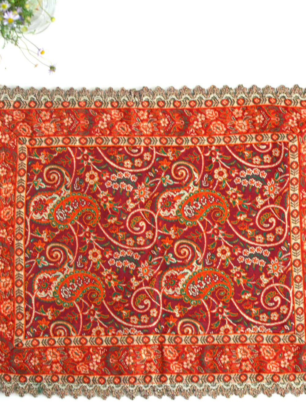 Red Termeh (Persian Fabric) Tablecloth With Edge