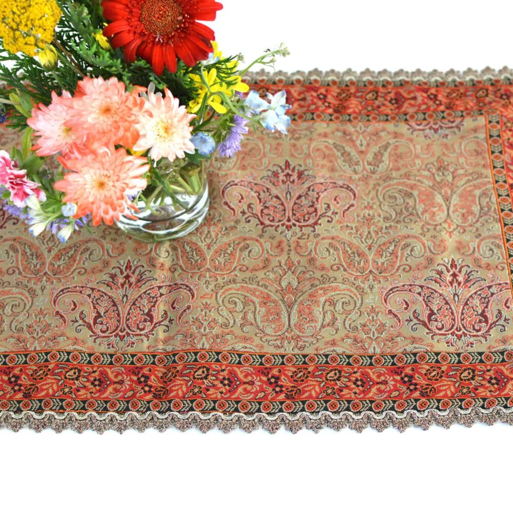 Cream and Red Termeh (Persian Fabric) Runner