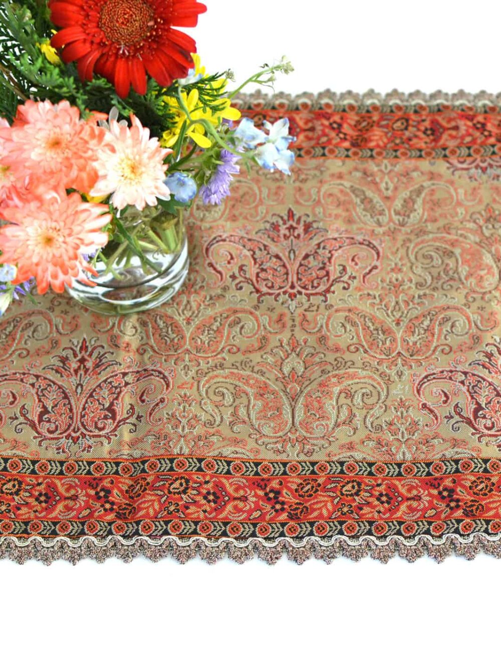 Cream and Red Termeh (Persian Fabric) Runner