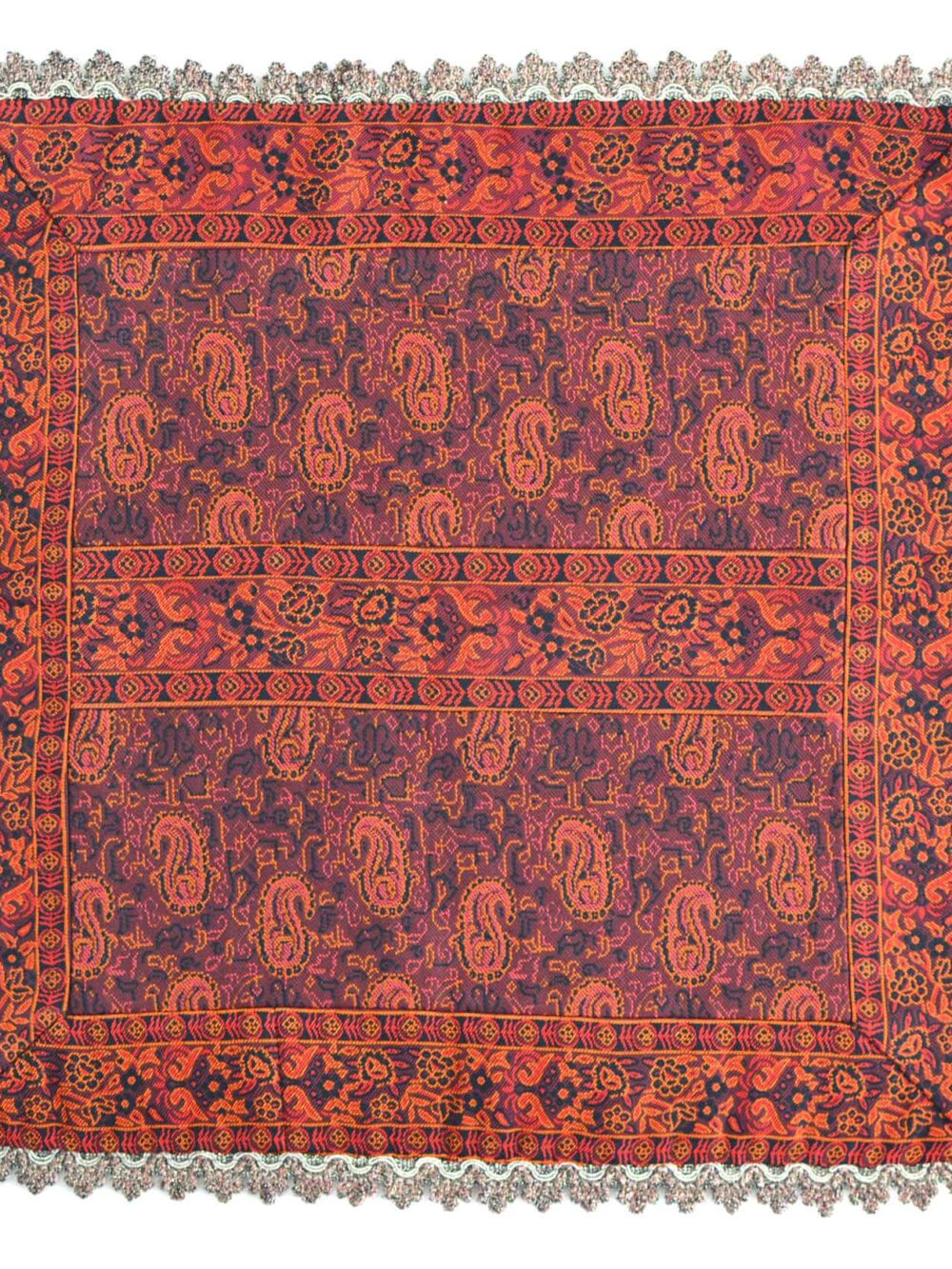 Red Square Termeh (Persian Fabric) Tablecloth With Edges