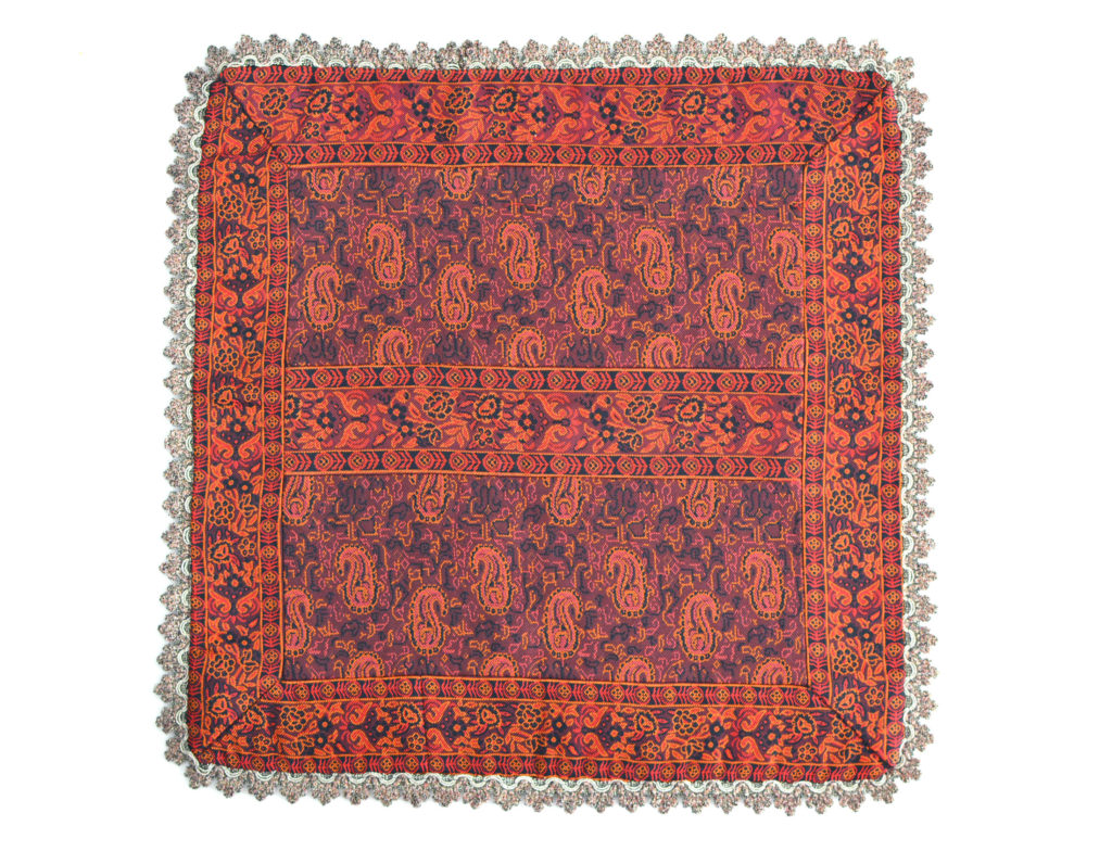 Red Square Termeh (Persian Fabric) Tablecloth With Edges